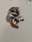 Vintage Copper Silver Gold Tones Ocean Life Leaping Dolphin Trio Brooch Pin 3in