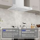 30in 900cfm Wall Mount T-shape Range Hood Stainless Steel Stove Vent 3-speed Led