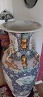 Vintage Textured Floral Motif Oriental Vase Hand Paint Embossed Design
