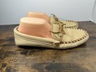 Slippers Mens Size 11 Beige Leather Moccasin Faux Fur Lined Suede Sole House