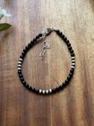 Sterling Silver Black Onyx Pearls Anklet Bead Bracelet 8 Inch