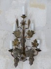 Antique Pair Gilded Brass Wall Light Sconces Church Altar With Grapes Vine 19th