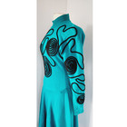 Vintage 80s Blue Dress Embroidered W black Spiral Coils Avant Garde Art Clothes