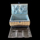 Vintage 1950s  Royal Blue   Tan Wicker Sewing Basket Satin Lined W  Insert Tray