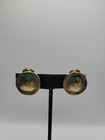 Vintage Earrings Clip On Huggie Gold Tone Button Jewelry Costume
