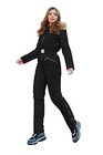 Womens Winter Ski Suit One Piece Hooded Fur Collar Ski Jumpsuit Medium 1-black