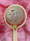 Vintage 7 In Celluloid Handpainted Baby Girl Face Baby Rattle  1940s-60s  Japan 