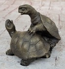 Adorable Figurine Two Turtle Sharing Love Bronze Sculpture Statue Figure Artwork