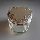 Antique Gorham Sterling   Cut Glass Powder Jar W  Floral Repouss   Lid C1910
