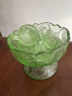 Vintage  eapg  Green Glass Miniature Doll Or Child   s Punch Bowl Set With 6 Cups
