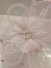 Light Pink Hat With Flower Mesh Loops For Tea Party Wedding Derby
