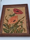 Antique Early 20th C Hooked Rug Floral Folk Art Framed Pair Primitive