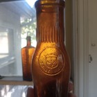 Rare Amber Seville Packing Co New York Emb Crown Pickle Food Bottle 1890s Dug