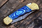 Custom Made Folding Pocket Knife Forged Damascus Steel Blade With Sheath 1503