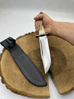 Handmade Carbon Steel Bowie Knife With Stag Handle   Leather Sheath  skaldblades
