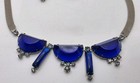 Vintage 1930s Blue Lucite prong Set Crystal Mesh Necklace bracelet earrings Set