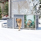 Insulated Dog House Wooden Outdoor Dog Kennel Waterproof With Bowl Holder  Gray