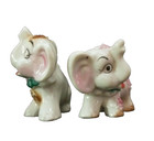 Big Eyes Vintage Porcelain Miniature Elephants Japan 3  Pink Brown Figurines