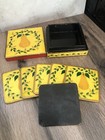 Vintage Drink Coasters Foreside Hand Painted Pears Lacquered India - Set Of 6