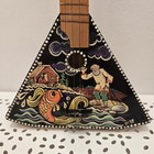 Vtg Hand Painted Folk Art 3 String Balalaika Man Catching Fish Souvenir Russian 