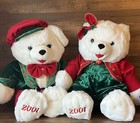 Dan Dee Snowflake Teddy Bears Set White Plush Red   Green Velour Mr   Mrs 2001