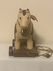 Vintage Wooden Cow On Wheels - Primitive Pull Toy 6 3 4  Long X 7 5  Tall 