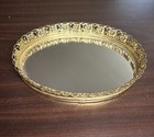 Vintage Oval Vanity Mirror Tray Gold-tone Filigree Edge Hollywood Regency Style