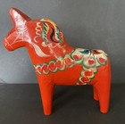 Vtg  Nils Olsson Hand Carved painted Wooden Dala Horse Red floral Sweden 5 