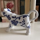 Porcelain Blue White Ceramic Cow Creamer Floral Cottagecore Blue   White