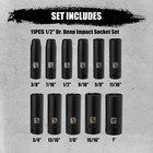 11 Pieces 1 2-inch Drive Deep Sae Impact Socket Set  6-point  3 8-inch To 1-inch