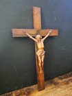 Antique France Monastery  Wood Cross Crucifix Fine Carved Wood Jesus Corpus Wall