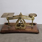 Vintage Antique Brass   Oak Wood Postal Scale From England - Missing The Weights
