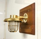 Ship Salvaged Wall Sconce Brass Old Nautical Light With Ribbed Glass   Shade