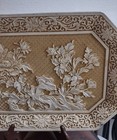 Vintage White Cinnabar High Relief Carved Plaque Tray 15 In Large X 10 In Wide 