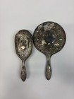 Vintage Ornate Vanity Hand Mirror   Hair Brush Set Silverplate Style Floral