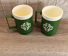 Vintage Chalet Green Coffee Plastic Cup  Mugs Mid Century Set Of 2 Free Shipping