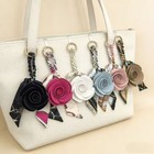 Leather Rose Bag Charm With Twilly Scarf Designer-style Handbag Decoration