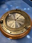 Vintage Bell Clock Company - Nautical Ship s Porthole Brass   Oak Wall Clock 