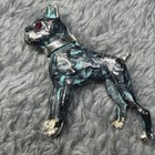 Enamel Dog Brooch Pin Black Blue Silver W  Red Round Rhinestone Eye 