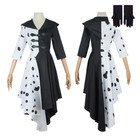 Adults Black White Witch Deville Cosplay Costume Dress For Women With Glove
