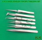 6 Pcs Swiss Jeweler Style Precision Micro Forceps Tweezers Set