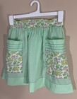 Sale Vintage Green Pink Floral Cotton Half Apron 2 Pockets 60s 70s Handmade 