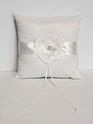 Ring Bearer Wedding Pillow 8  X 8  White Square Flower Rhinestone Faux Pearl
