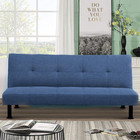 Modern Futon Convertible Sofa Bed For Home Office  Linen  Blue