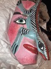 Vintage Mexican Carved Wood Folk Art Dance Mask Painted Lizard Face Guerrero