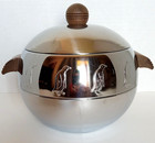 Vintage West Bend Penguin Ice Bucket W  Lid Hot Cold Server Wooden Handles Mcm