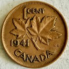 1941 Canada canadian One Cent  1c  Coin king George The Sixth vi maple Leaf f117
