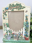Vintage Garden Cat Picture Frame 3d Cottage Fence Flowers Birds Resin Folk Art