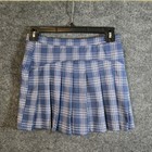 So Mini Skirt Girls L Blue Plaid Pleated Knit Stretchy Waist Preppy Academia