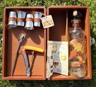 Vintage Original Trav L Bar Traveling Bar Set Cow Hide Case Cocktail Decanter